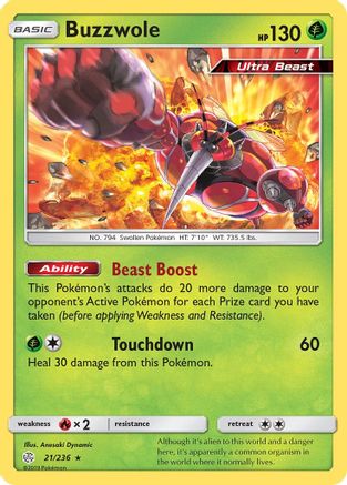 Buzzwole 021/236 - SM  Cosmic Eclipse Reverse Holofoil