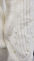 NY Collection Womens Pearl Embellished Balloon Sleeve Sweater