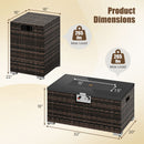 2-Piece Outdoor Rattan Fire Table Set 32 Inch Rectangle Gas Firepit with Tank Cover