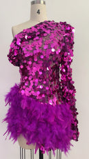Purple Feather Sequin Dress