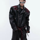 Niche Deconstruction Backbone Pleated Design Sense Short Leather Jacket