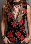 V-neck Button-down Sleeveless Slim-fit Short Vest