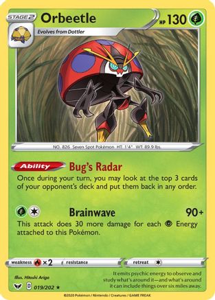 Orbeetle 019/202 - SWSH01 Sword & Shield Base Set Reverse Holofoil