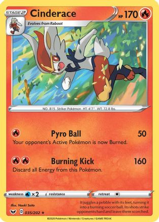 Cinderace () 035/202 - SWSH01 Sword & Shield Base Set Reverse Holofoil