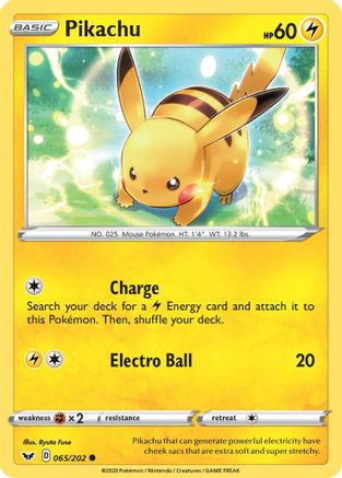 Pikachu 065/202 - SWSH01 Sword & Shield Base Set Reverse Holofoil