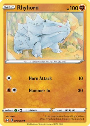 Rhyhorn () 096/202 - SWSH01 Sword & Shield Base Set Reverse Holofoil