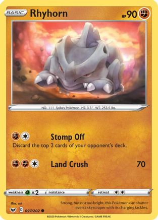 Rhyhorn () 097/202 - SWSH01 Sword & Shield Base Set Reverse Holofoil