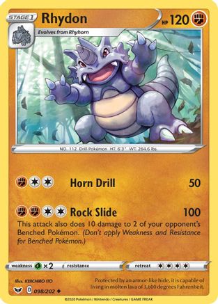 Rhydon 098/202 - SWSH01 Sword & Shield Base Set Reverse Holofoil