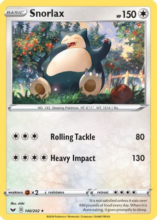 Snorlax 140/202 - SWSH01 Sword & Shield Base Set Reverse Holofoil