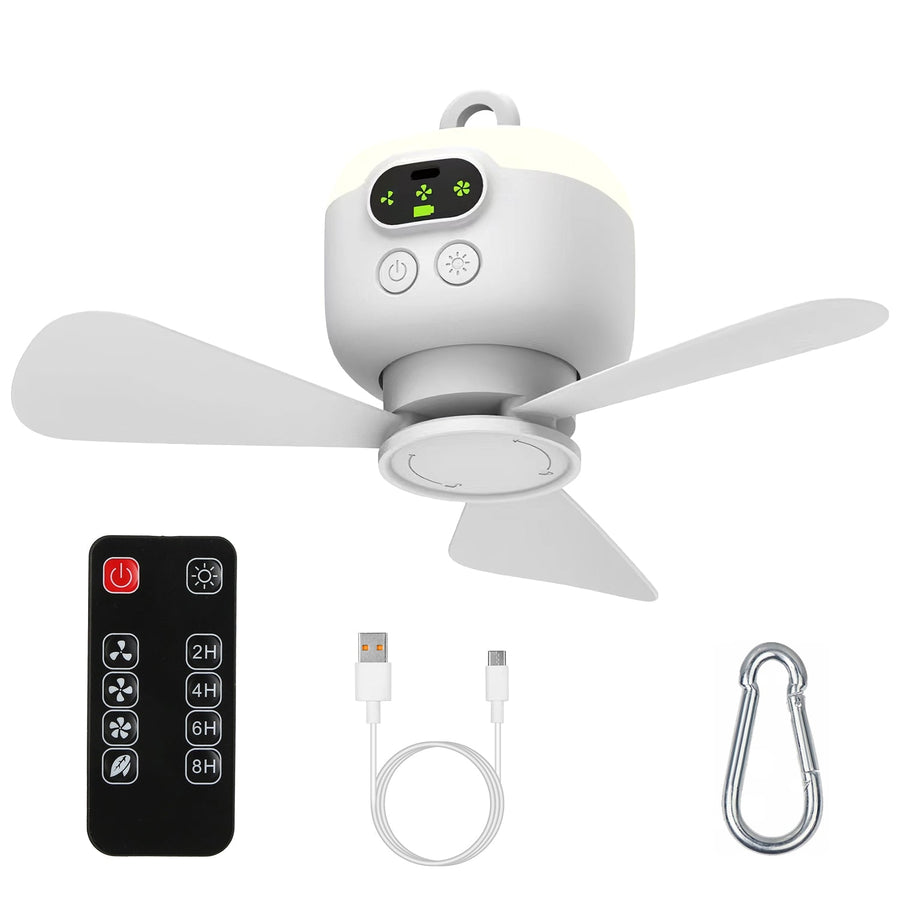 2 In 1 Portable Camping Fan with LED Lantern 8000mAh Battery Powered Tent Fan with Carabiner Digital Display 4 Speeds 4 Timer Settings for Camping Can