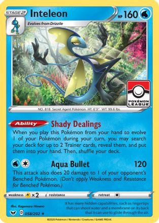 Inteleon (Pokemon League) 058/202 - League & Championship Cards Reverse Holofoil