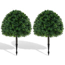 28 Inches Artificial Boxwood Topiary Ball Tree Set of 2 with Ground Spike-Green