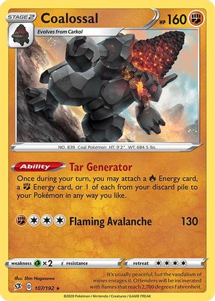 Coalossal 107/192 - SWSH02 Rebel Clash Reverse Holofoil