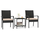 3 Piece Patio Furniture Set with Seat Cushions and Tempered Glass Tabletop