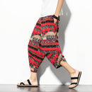 Printed Baggy Cotton Linen Cropped Pants