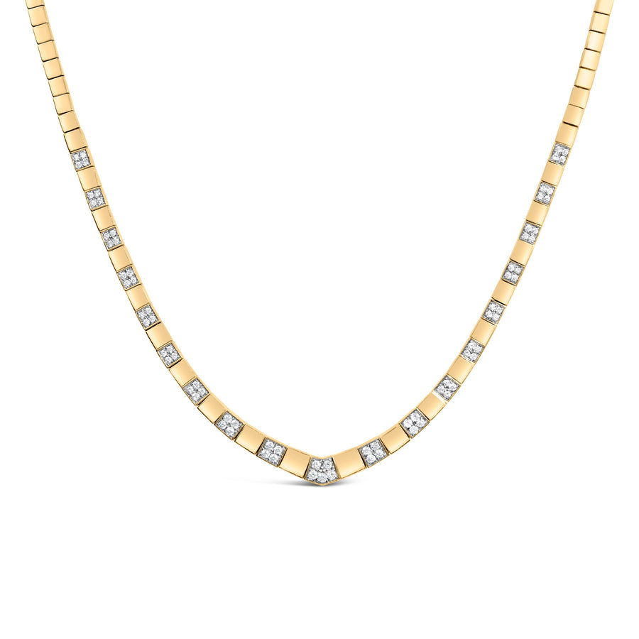 14K Yellow Gold 4/5 Cttw Diamond Cluster and Bar Set Link 3.5 MM Chain Necklace (G-H Color, VS1-VS2 Clarity) - 16