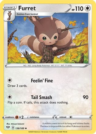 Furret 136/189 - SWSH03 Darkness Ablaze Reverse Holofoil