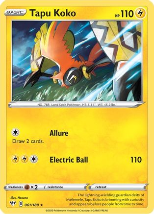 Tapu Koko 061/189 - SWSH03 Darkness Ablaze Reverse Holofoil