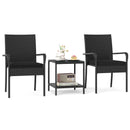 3 Piece Patio Furniture Set with Seat Cushions and Tempered Glass Tabletop
