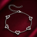 925 Sterling Silver 15+6cm 0.8cm Heart White Gold Plated Bracelet for Women