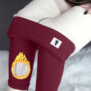 Womens High-Waisted Embroidered Cat Fleece-Lined Leggings