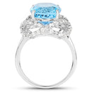 7.32 Carat Genuine Swiss Blue Topaz & White Topaz .925 Sterling Silver Ring