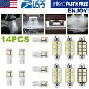 14Pcs T10 41mm Festoon LED Light Bulb Interior Dome Map LED Lights License Plate Trunk Side Positioning Lights 6000K White