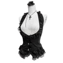 Dark Gothic-style Black Lace Halter Vest For Women