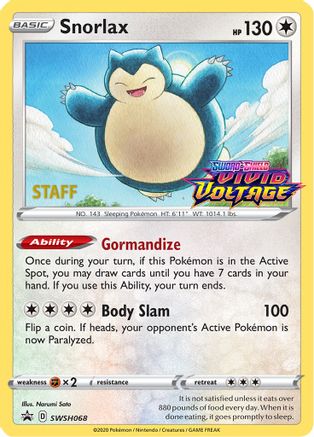 Snorlax (Prerelease) [Staff] SWSH068 - SWSH Sword & Shield Promo Cards Holofoil