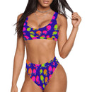 Neon Alien Blast Sport Top & High-Waisted Bikini Swimsuit / Rave Set | UV Blacklight Reactive