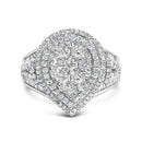 Sterling Silver 1 Cttw Diamond Pear-Shaped Triple Halo Cluster Ring