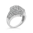 Sterling Silver 1 Cttw Diamond Pear-Shaped Triple Halo Cluster Ring