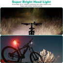 Super Bright Bike Light Set USB Rechargeable Headlight Taillight Set Waterproof LED Bicycle Front and Rear Lights for Night Riding Cycling