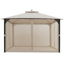 12 x 10 Feet Outdoor Double Top Patio Gazebo with Netting-Brown