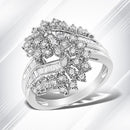 10K White Gold 1/2 Cttw Round and Baguette-Cut "S" Shaped Bypass Cocktail Ring (I-J Color, I1-I2 Clarity) - Size 7