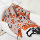 Drizzle-Color Leopard-Print Knitted Tassel CapeShoulder Wrap For Women