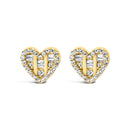 14K Yellow Gold Plated .925 Sterling Silver 1/2 Cttw Round and Baguette Diamond Composite Heart Shaped Stud Earring (I-J Color, SI2-I1 Clarity)