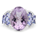 6.62 Carat Genuine Amethyst, Tanzanite and White Topaz .925 Sterling Silver Ring