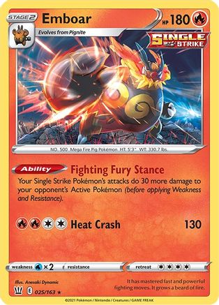 Emboar 025/163 - SWSH05 Battle Styles Reverse Holofoil