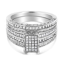 .925 Sterling Silver 3/4 Cttw Prong Set Round Diamond Composite Engagement Ring and Band Set (I-J Color, I3 Clarity) - Size 6.5
