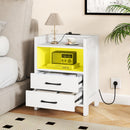 23.5 Inches Nightstand with Charging Station and Open Storage Shelf-White