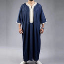 Arabic Robe Mid Short Sleeve Embroidered Navy Blue