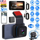 1080P Dual Lens Dash Cam Vehicle Driving Recorder Car DVR with WiFi GPS G-Sensor APP Control Motion Detection Parking Monitor Night Vision
