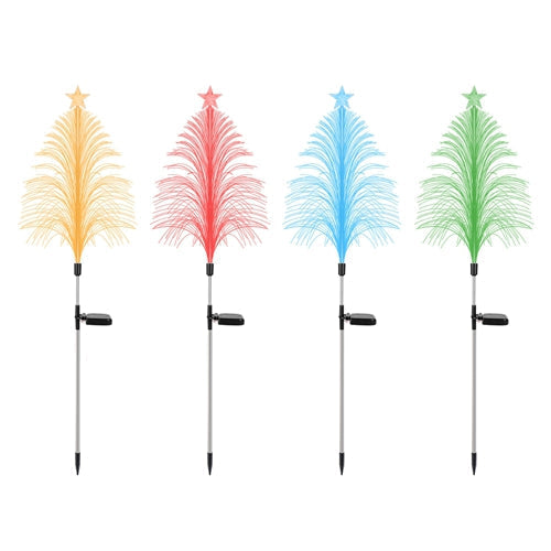 4-Pack 7-Color Solar Christmas Tree Lights – Fiber Optic, IP44 Waterproof