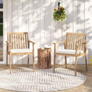 2 Pieces Patio Dining Chairs Outdoor Acacia Wood Chairs with Removable Padded Cushion