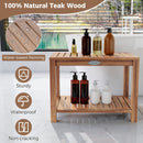 24 Inch Teak Wood Shower Bench Inside Shower Stool with Storage Shelf