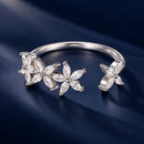 925 Sterling Silver White Gold Plated Pavé Setting CZ Flower Ring for Women
