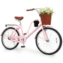 26-Inch Beach Cruiser Bike with Basket and Cup Holder - Pink