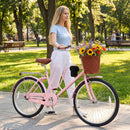 26-Inch Beach Cruiser Bike with Basket and Cup Holder - Pink