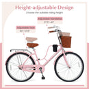 26-Inch Beach Cruiser Bike with Basket and Cup Holder - Pink